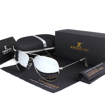 Kingseven aviator sunglasses with silver frame and mirrored lenses, includes case on Tampa Home & Garden Store