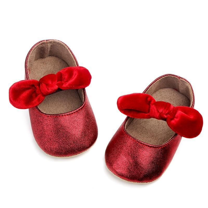 Baby shoes Stevvex red metallic bowknot first walkers pair on Tampa Home & Garden Store