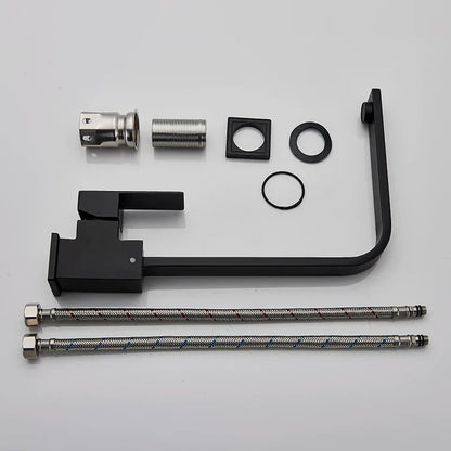 DecorBites kitchen faucet set in black with lever, 2 braided hoses and mounting hardware on Tampa Home & Garden Store