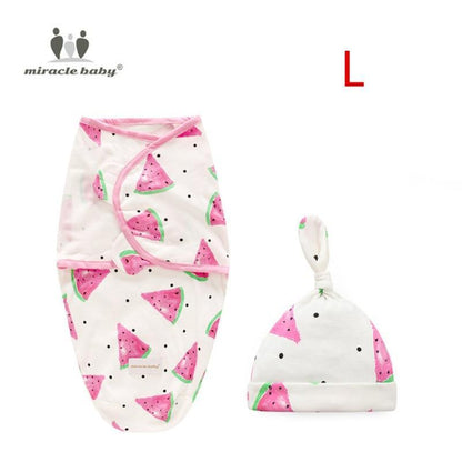 Stevvex baby swaddle blanket with cap, watermelon print on white with pink trim, 2pc set size L on Tampa Home & Garden Store