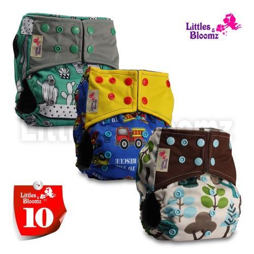 Stevvex 3-pack washable cloth pocket nappies in unisex prints Littles & Bloomz logo on Tampa Home & Garden Store