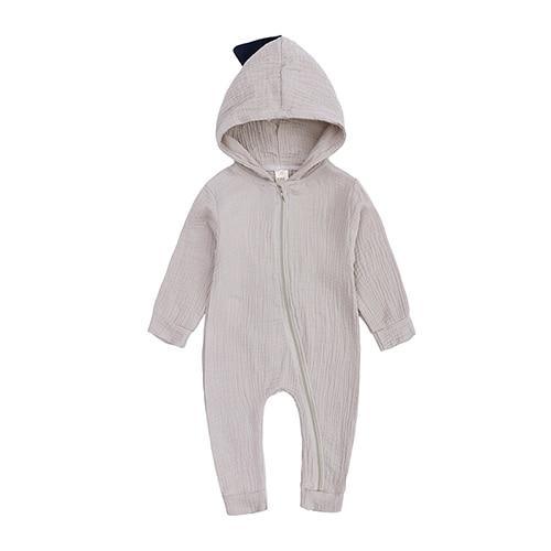 Baby rabbit-ear hooded romper by Stevvex in ivory ribbed fabric with front zipper on Tampa Home & Garden Store