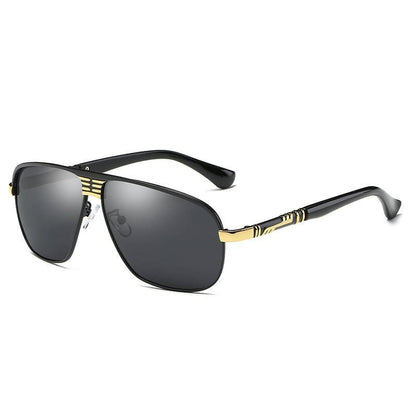 Stevvex polarized aviator sunglasses with black frames, gold accents and gray UV400 lenses on Tampa Home & Garden Store