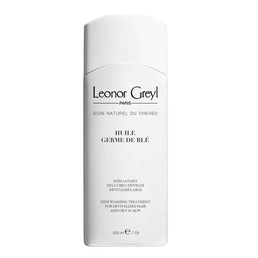 Leonor Greyl Huile de Germe de Blé shampoo bottle, white plastic, 200 ml, clear brand logo on Tampa Home & Garden Store