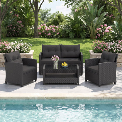 4 Piece Gray Rattan Patio Set with Coffee Table, loveseat & armchairs, DirectDeals on Tampa Home & Garden Store
