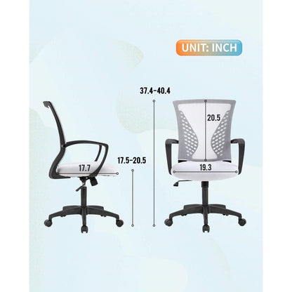 Silla de oficina moderna blanca de malla ergonómica con respaldo medio, reposabrazos y ruedas
