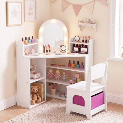 2 in 1 Kids Vanity Set with Lights by DirectDeals, white wooden vanity with illuminated arch mirror on Tampa Home & Garden Store