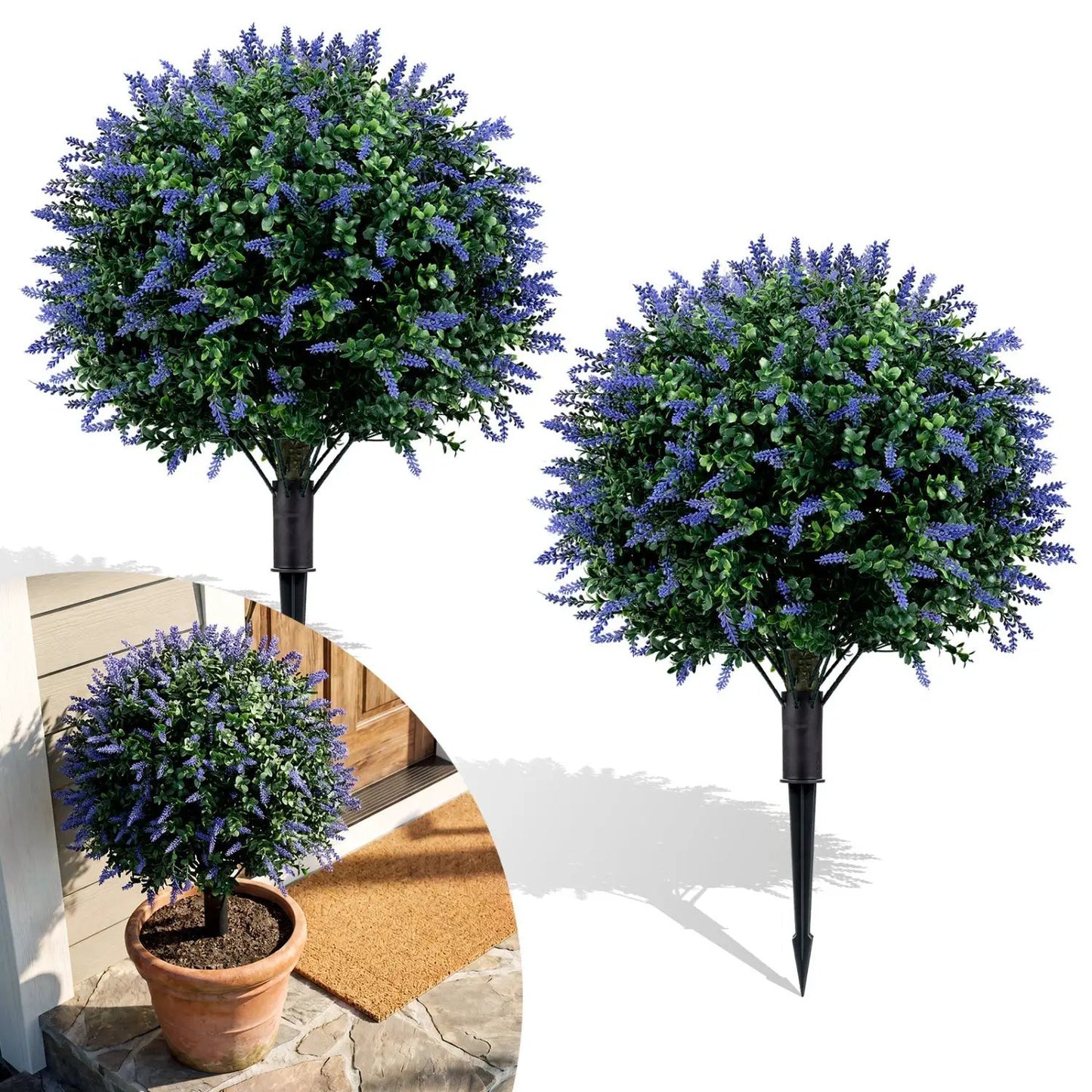 Lavender Boxwood Topiary Balls with Ground Spikes