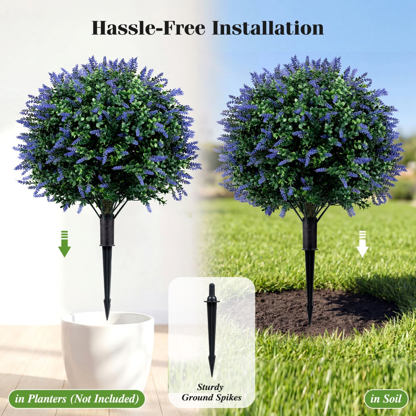 Lavender Boxwood Topiary Balls with Ground Spikes