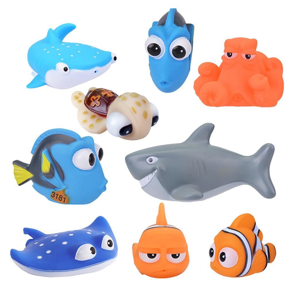 Stevvex 9-piece bath toys set with suction-cup marine animals for bathtub play including shark, fish, octopus on Tampa Home & Garden Store