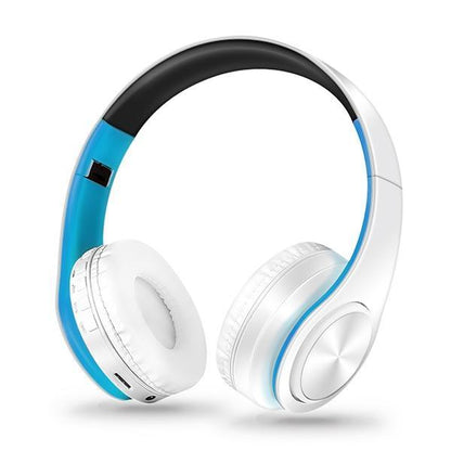 Stevvex ST10S4219GBY Bluetooth headphones with microphone, white and blue over-ear headset on Tampa Home & Garden Store