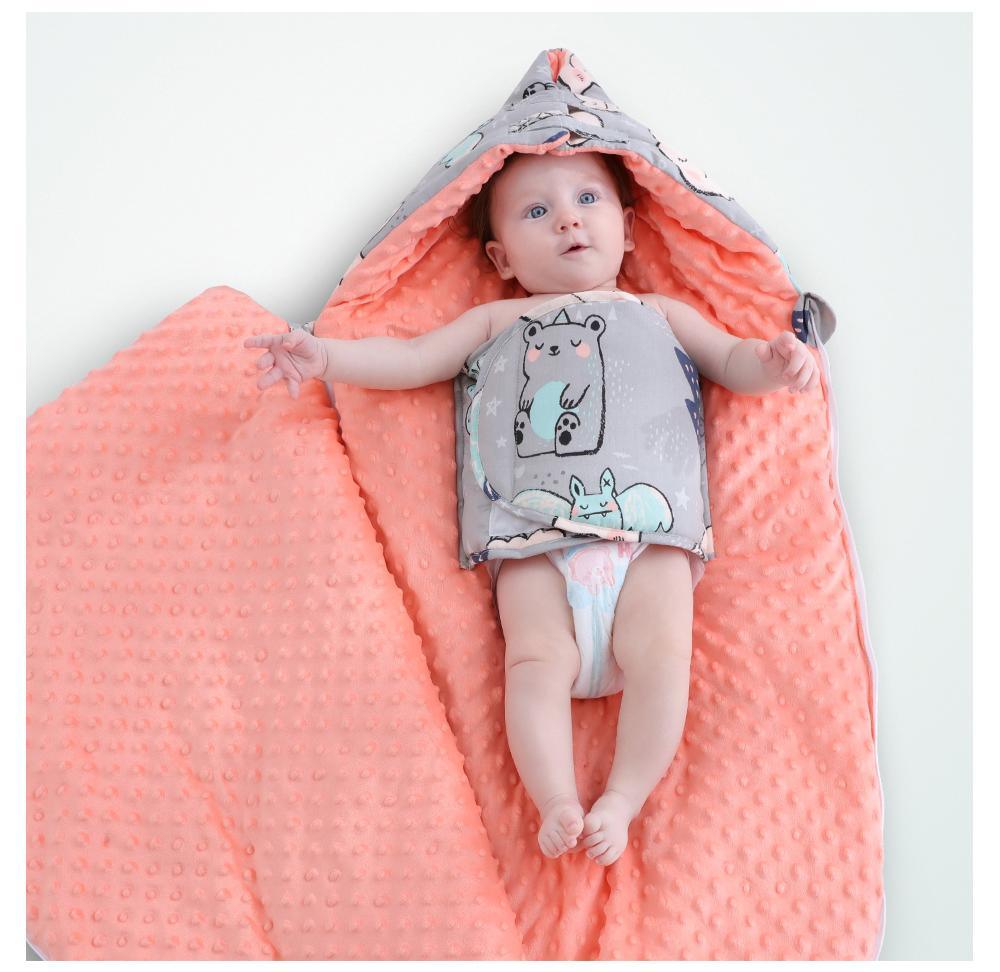 Newborn envelope cocoon sleeping bag by Stevvex, gray with peach minky interior on Tampa Home & Garden Store