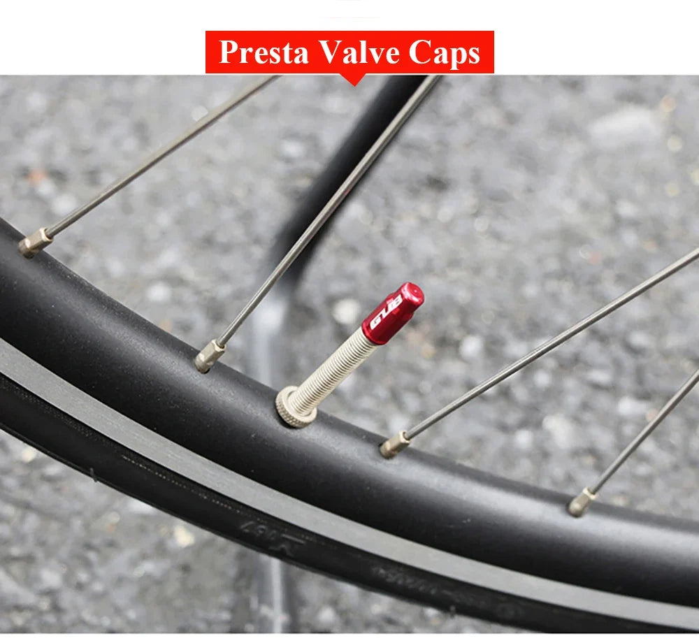 Aluminum valve stem cap red on Presta valve with ribbed body, BikerZoneZ on Tampa Home & Garden Store