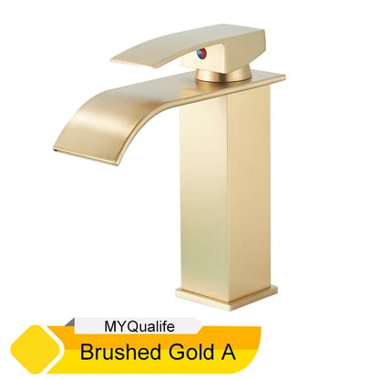 Brushed gold waterfall bathroom faucet single-handle mixer tap by Silcy Skin on Tampa Home & Garden Store
