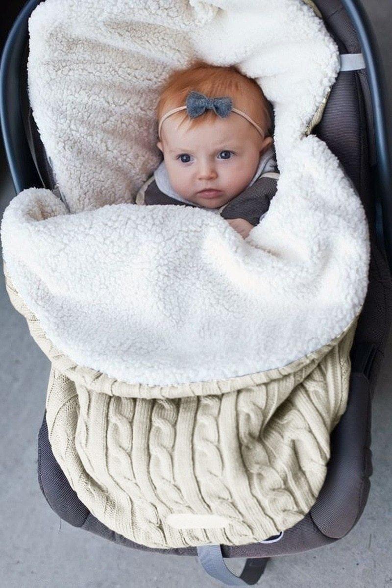 Stevvex cream knitted baby swaddle blanket with plush fleece lining for newborn stroller use on Tampa Home & Garden Store
