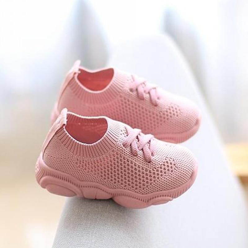 Pink knitted baby sneakers pair with lace-up front and soft anti-slip sole Stevvex on Tampa Home & Garden Store