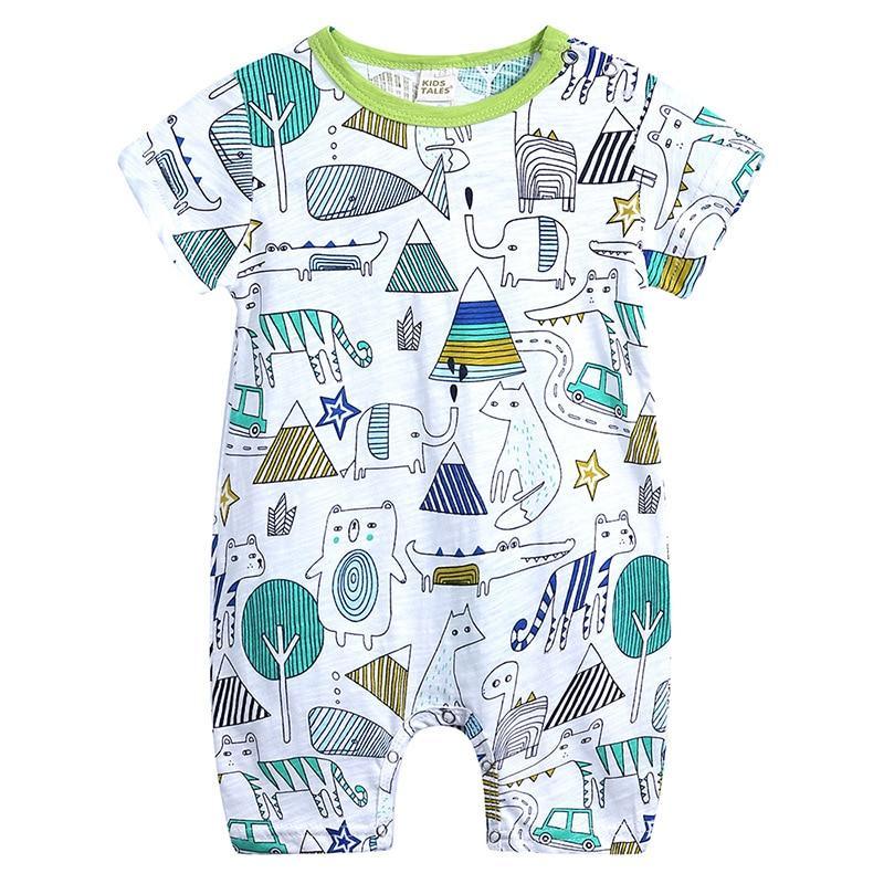 Stevvex baby romper one-piece white with colorful animal print and lime trim on Tampa Home & Garden Store