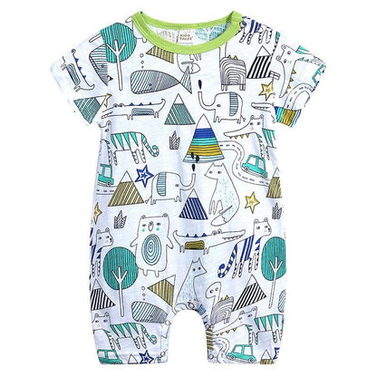 Stevvex baby romper one-piece white with colorful animal print and lime trim on Tampa Home & Garden Store