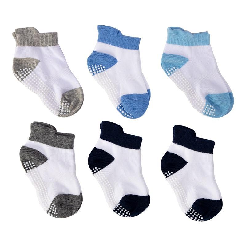 Stevvex 6 pairs cotton baby socks with non-slip grips, assorted colors, low-cut boat style on Tampa Home & Garden Store
