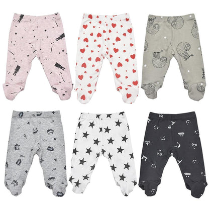 Six baby cotton footed trousers 0-18m in unisex prints by Stevvex ST15BY00826HGBNK on Tampa Home & Garden Store