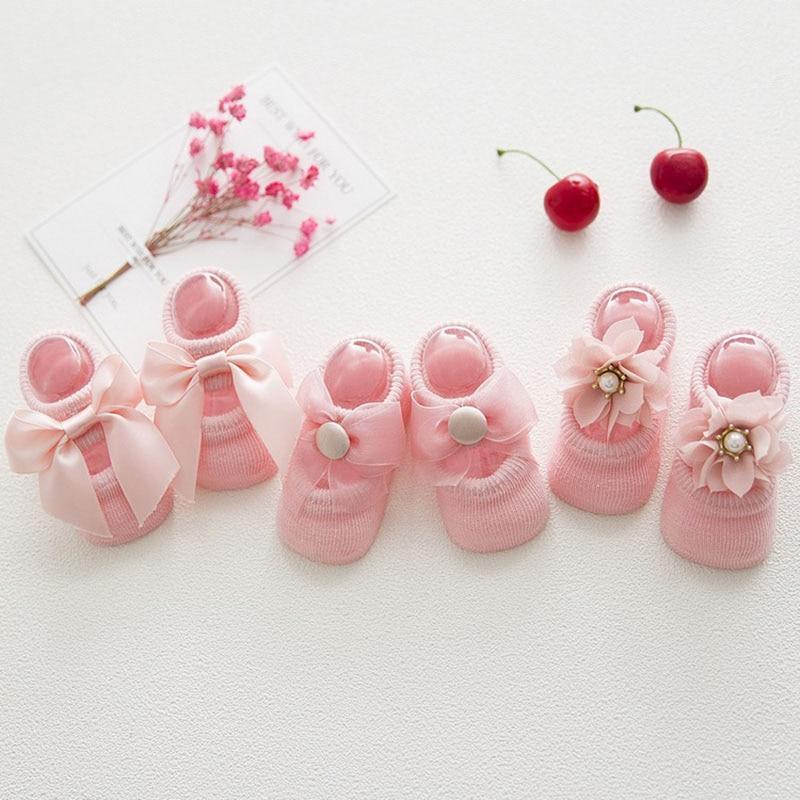 Baby Girl anti-slip cotton bow lace flower floor socks pink, Stevvex, 6 pairs on Tampa Home & Garden Store