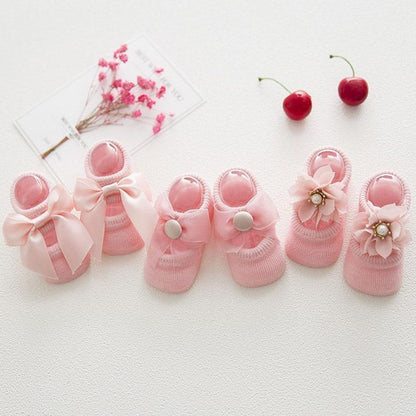 Baby Girl anti-slip cotton bow lace flower floor socks pink, Stevvex, 6 pairs on Tampa Home & Garden Store