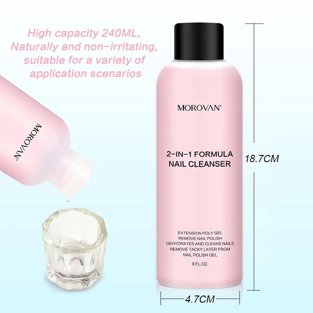 Pink Morovan 2-in-1 nail cleanser bottle, 8 oz, black cap, professional slip solution on Tampa Home & Garden Store