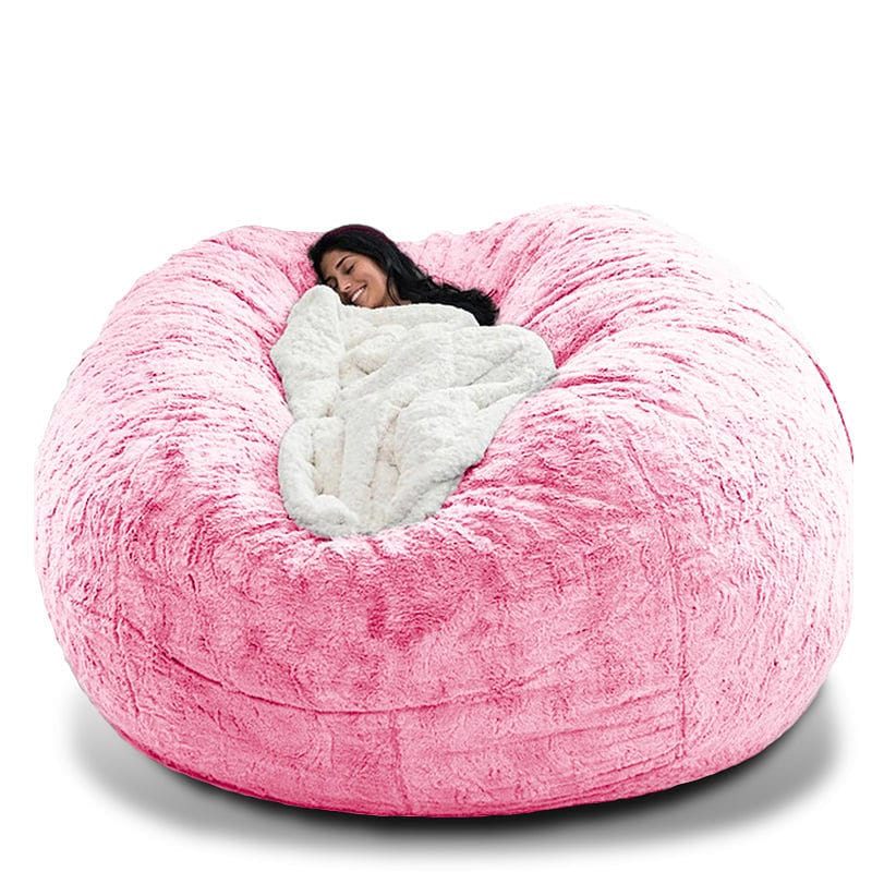 7Ft Large Bean Bag Giant Chairs pink fluffy fabric with person lounging inside on Tampa Home & Garden Store