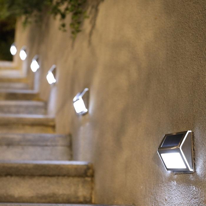 Stainless Steel LED Solar Stair Step Lights | Dusk to Dawn Auto On/Off | (2024 Model)