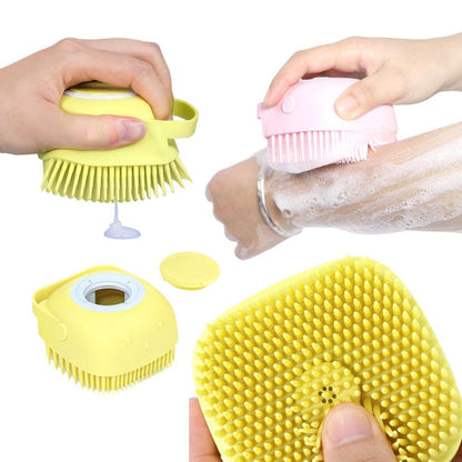 2-in-1 Pet Bath Brush silicone massage comb yellow and pink with shampoo dispenser Stevvex on Tampa Home & Garden Store