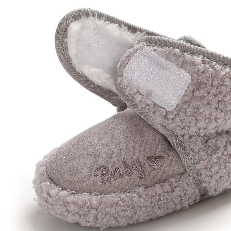 Stevvex newborn baby booties gray plush with sherpa lining Velcro strap on Tampa Home & Garden Store