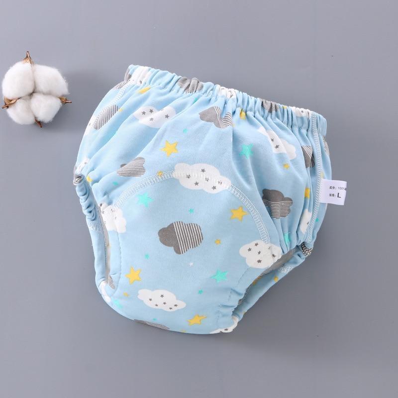 Stevvex baby training pants cloth diaper blue with clouds and stars, 6-layer gauze cover on Tampa Home & Garden Store