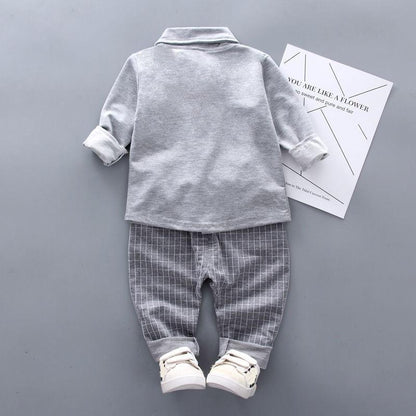 Stevvex 3-piece newborn baby boys formal set: grey shirt & plaid pants on Tampa Home & Garden Store