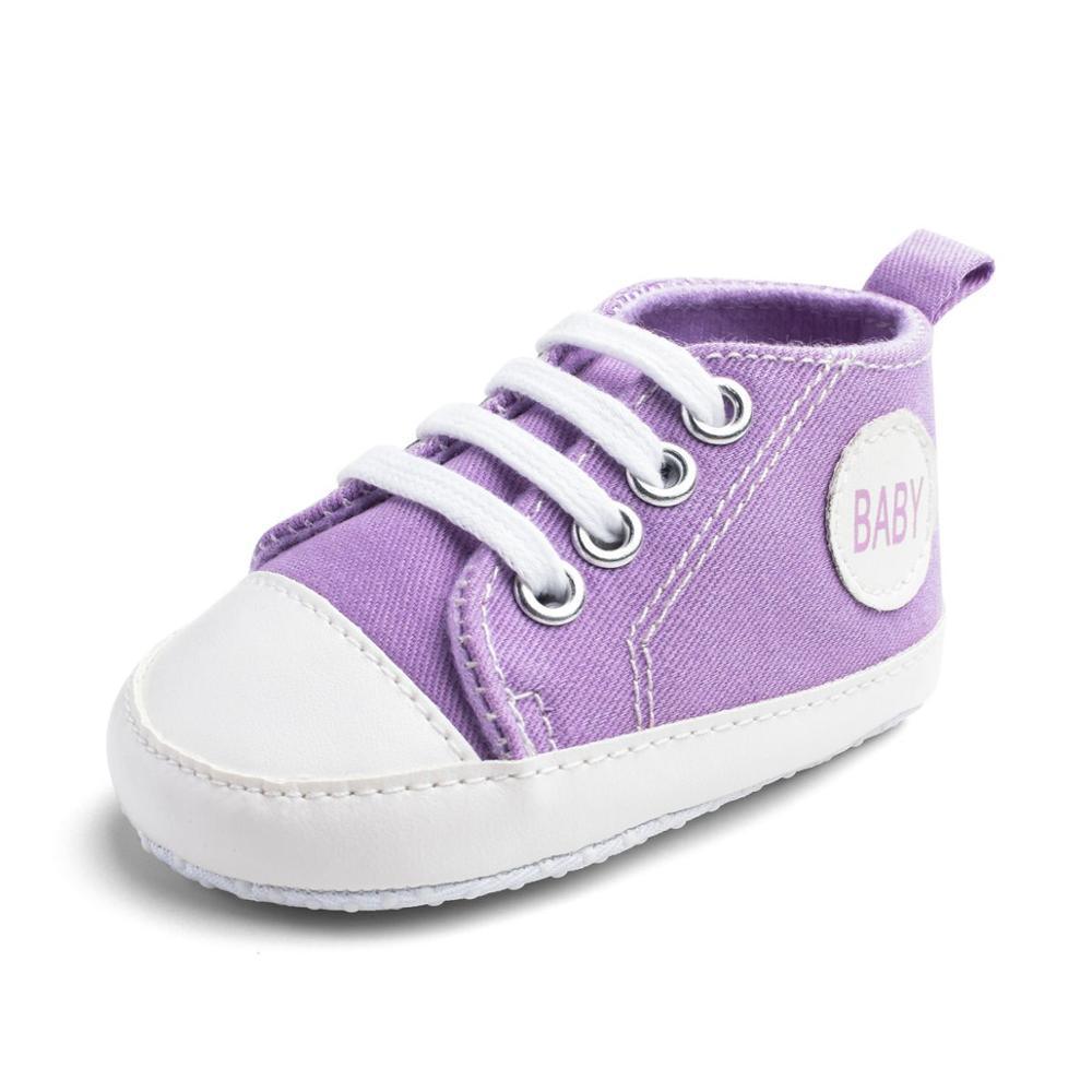 Stevvex Classic canvas baby sneakers purple with white toe cap, lace-up anti-slip sole on Tampa Home & Garden Store