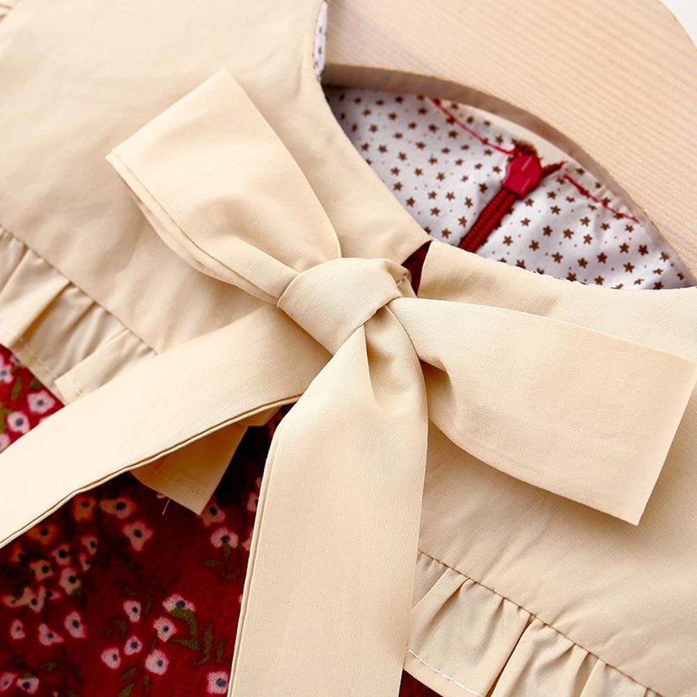 Modern Retro Girl Dress beige cotton with a large bow star print lining Stevvex on Tampa Home & Garden Store