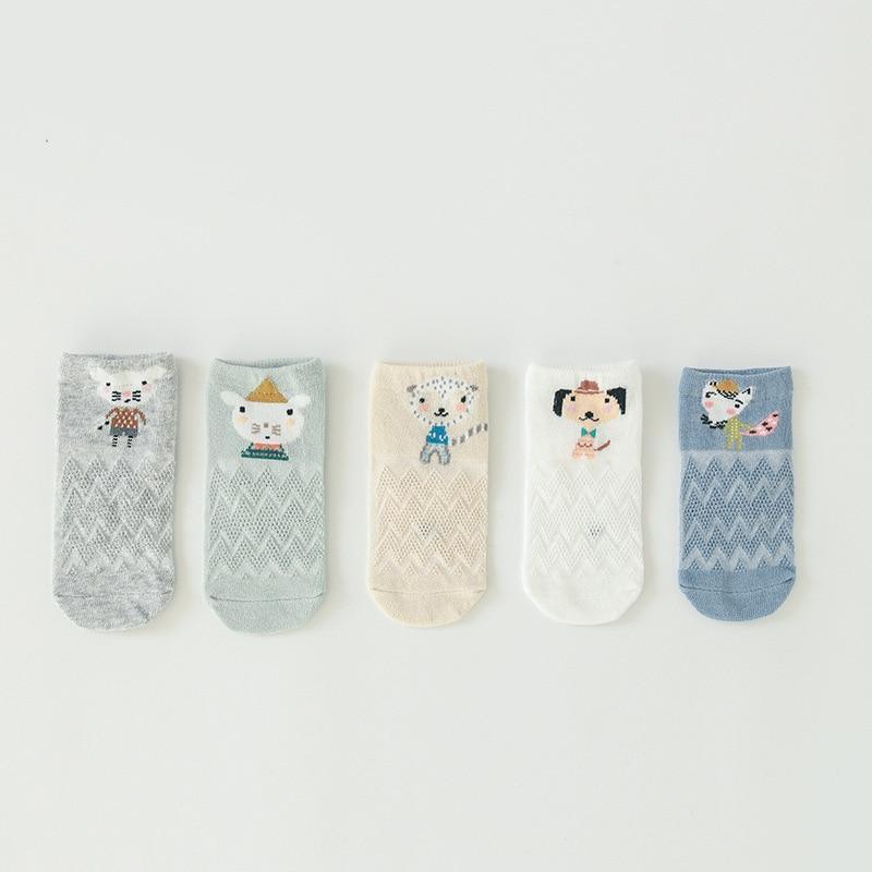 Baby socks set: 5 pairs Stevvex thin combed cotton mesh short socks with cute animal designs on Tampa Home & Garden Store