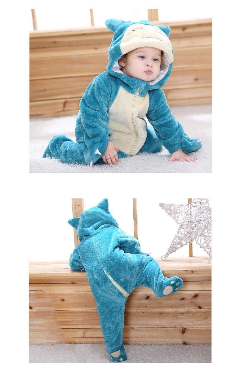 Stevvex baby cosplay jumpsuit in teal plush with hood and zipper, Halloween costume on Tampa Home & Garden Store
