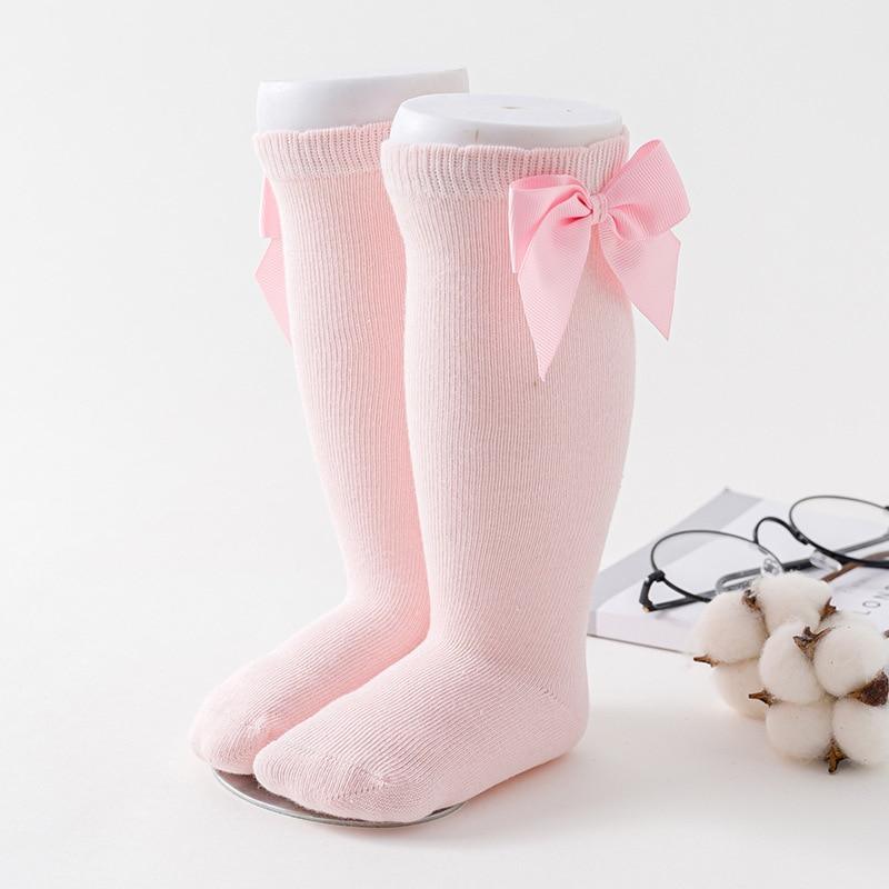 Baby knee socks Stevvex pink soft cotton knit with large bow for toddlers on Tampa Home & Garden Store