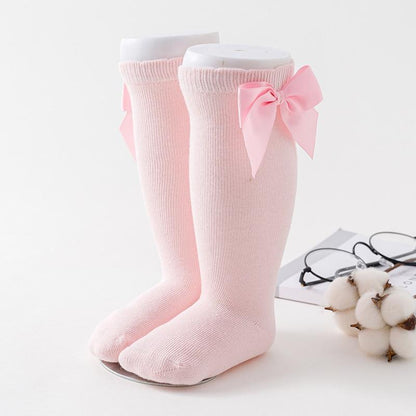 Baby knee socks Stevvex pink soft cotton knit with large bow for toddlers on Tampa Home & Garden Store