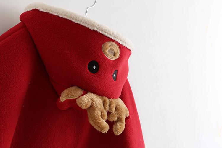 Stevvex red hooded baby parka with cream fleece trim and plush reindeer hood applique on Tampa Home & Garden Store