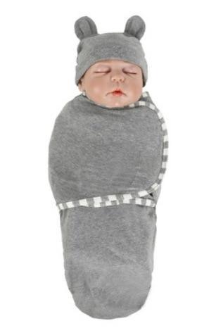 Stevvex newborn swaddle wrap with hat in gray fleece sleeping bag set on Tampa Home & Garden Store