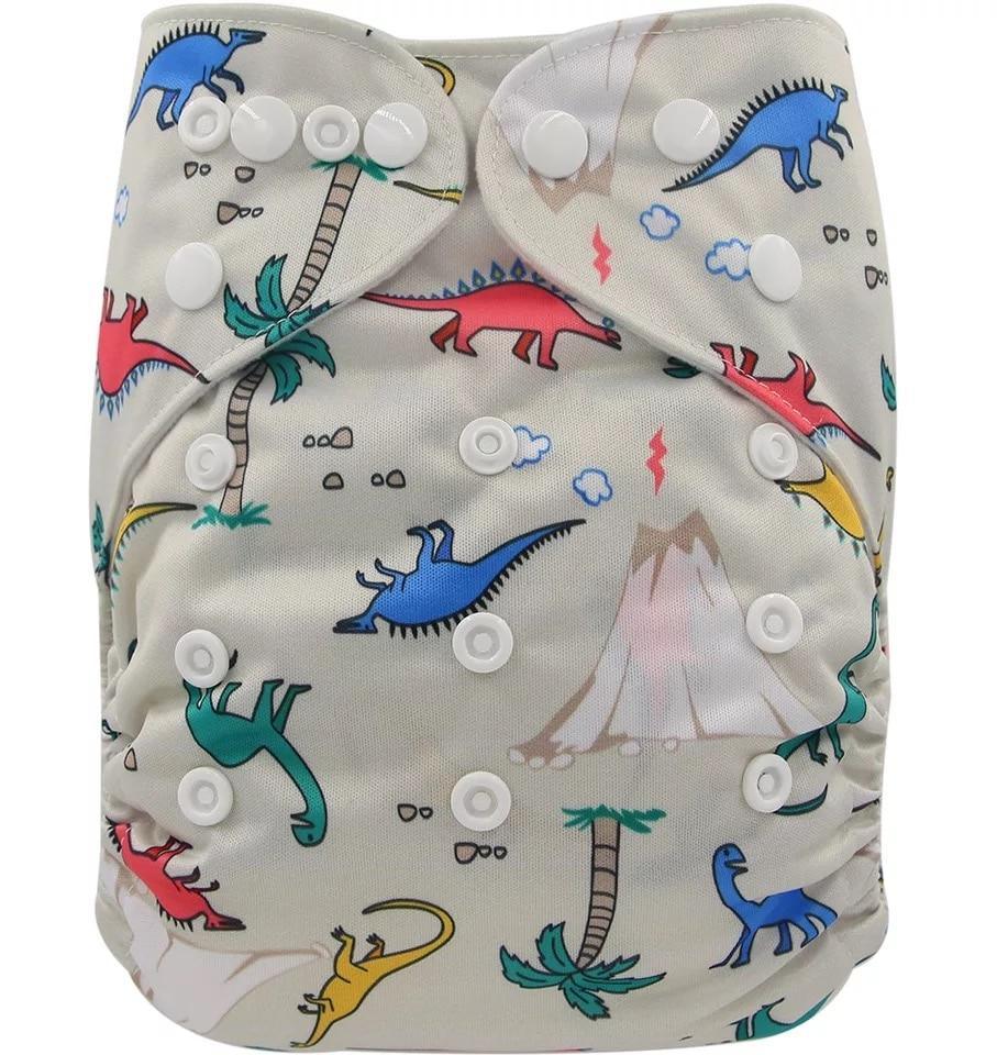 Stevvex baby cloth diaper waterproof pocket diaper with dinosaur print, unisex beige on Tampa Home & Garden Store