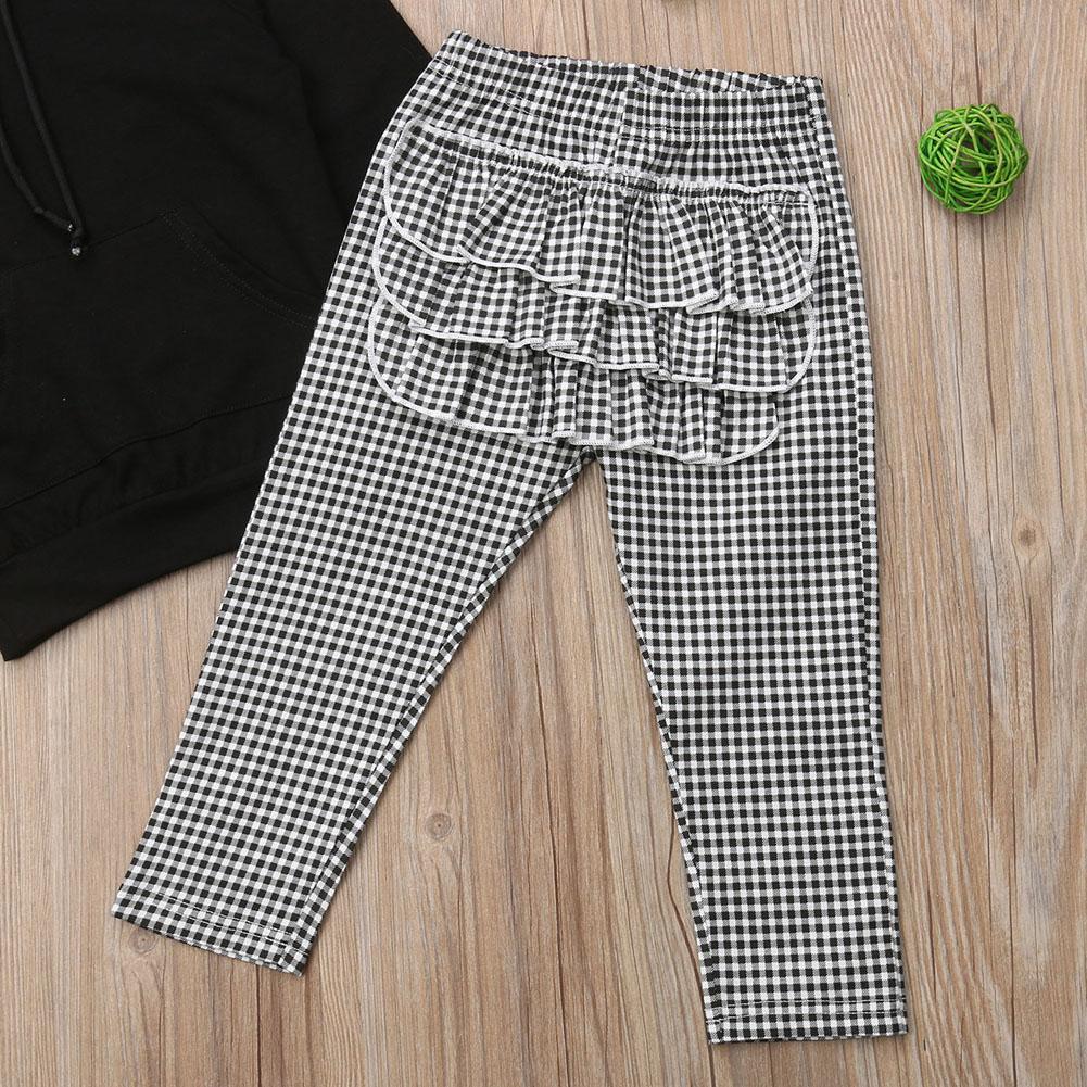 Stevvex 1-6Y black hooded pullover top with gingham plaid pants and ruffle tiers on Tampa Home & Garden Store
