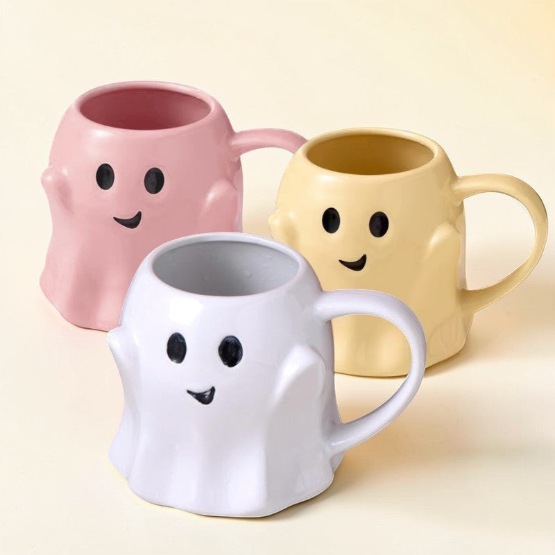 Ghost Mug set of 3 Gia Roma pastel ceramic coffee mugs in pink, yellow and white on Tampa Home & Garden Store
