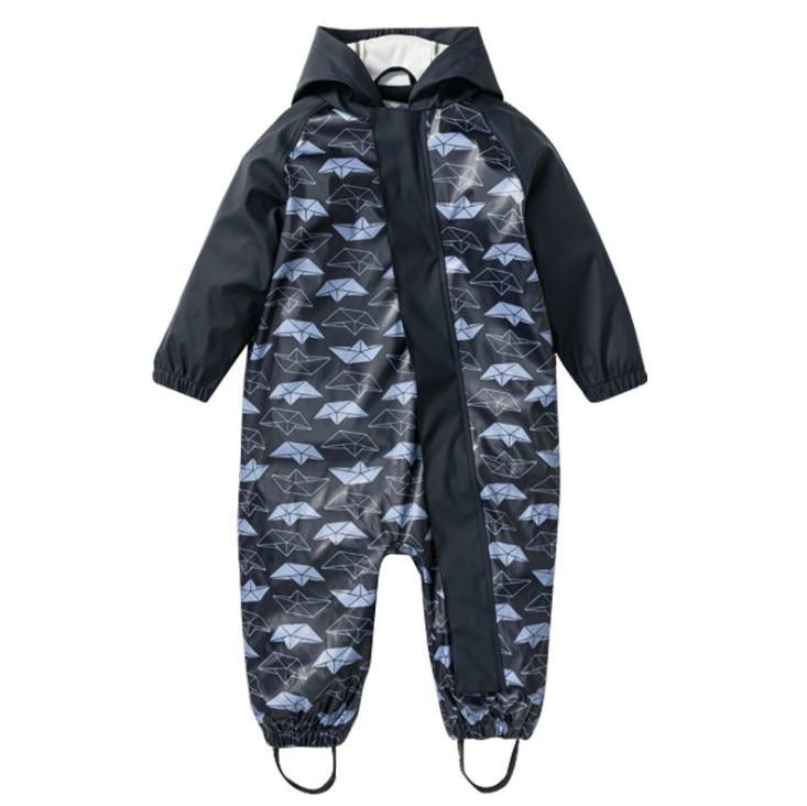Kids snow jumpsuit, navy with light blue umbrella print, waterproof fleece-lined shell on Tampa Home & Garden Store