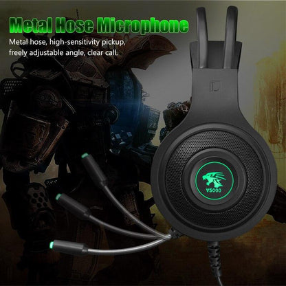 Stevvex gaming headset ST10S4230HMJ with black cups and green LED logo, USB/3.5mm wired mic on Tampa Home & Garden Store