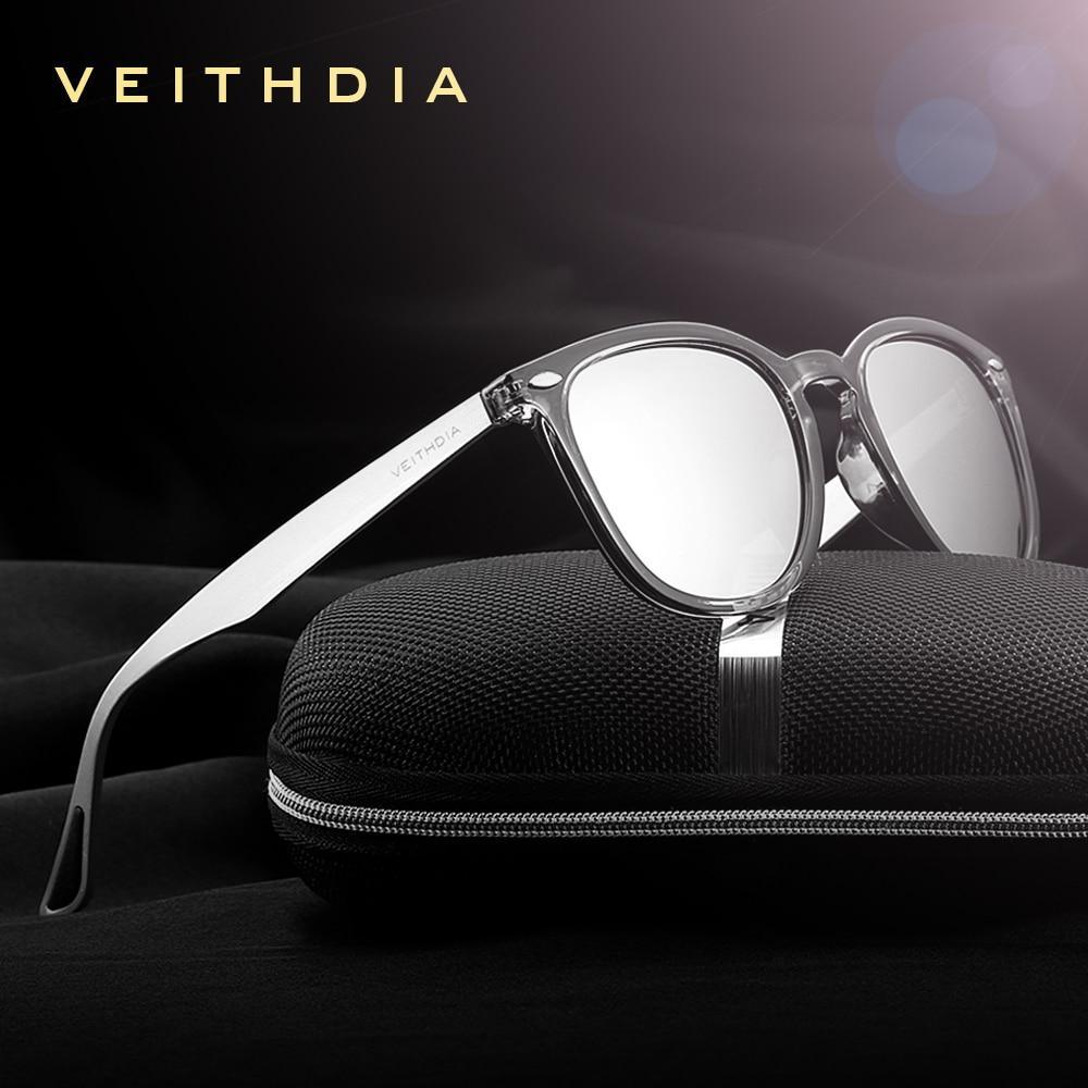 Unisex sunglasses with TR90 frame and mirrored lenses Veithdia logo on temple with case on Tampa Home & Garden Store