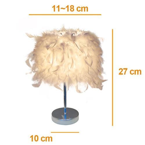 Feather shade table lamp by Stevvex with cream feathers and chrome stem for bedroom decor on Tampa Home & Garden Store