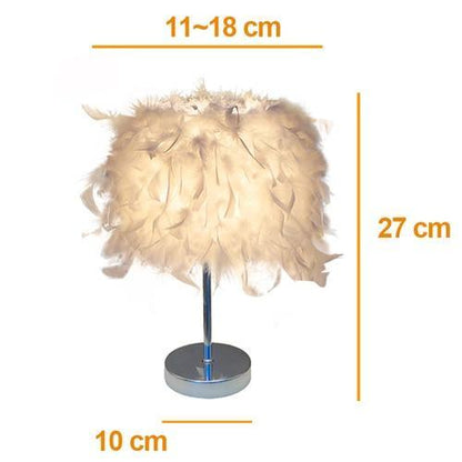Feather shade table lamp by Stevvex with cream feathers and chrome stem for bedroom decor on Tampa Home & Garden Store