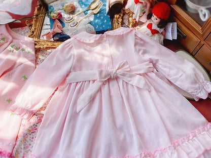 Pink Handmade Long Sleeve Tulle Dress for Girls
